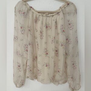 Giusy Italy silk floral blouse long sleeve romantic elastic size S